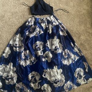 Elegant Navy Floral Prom Dress